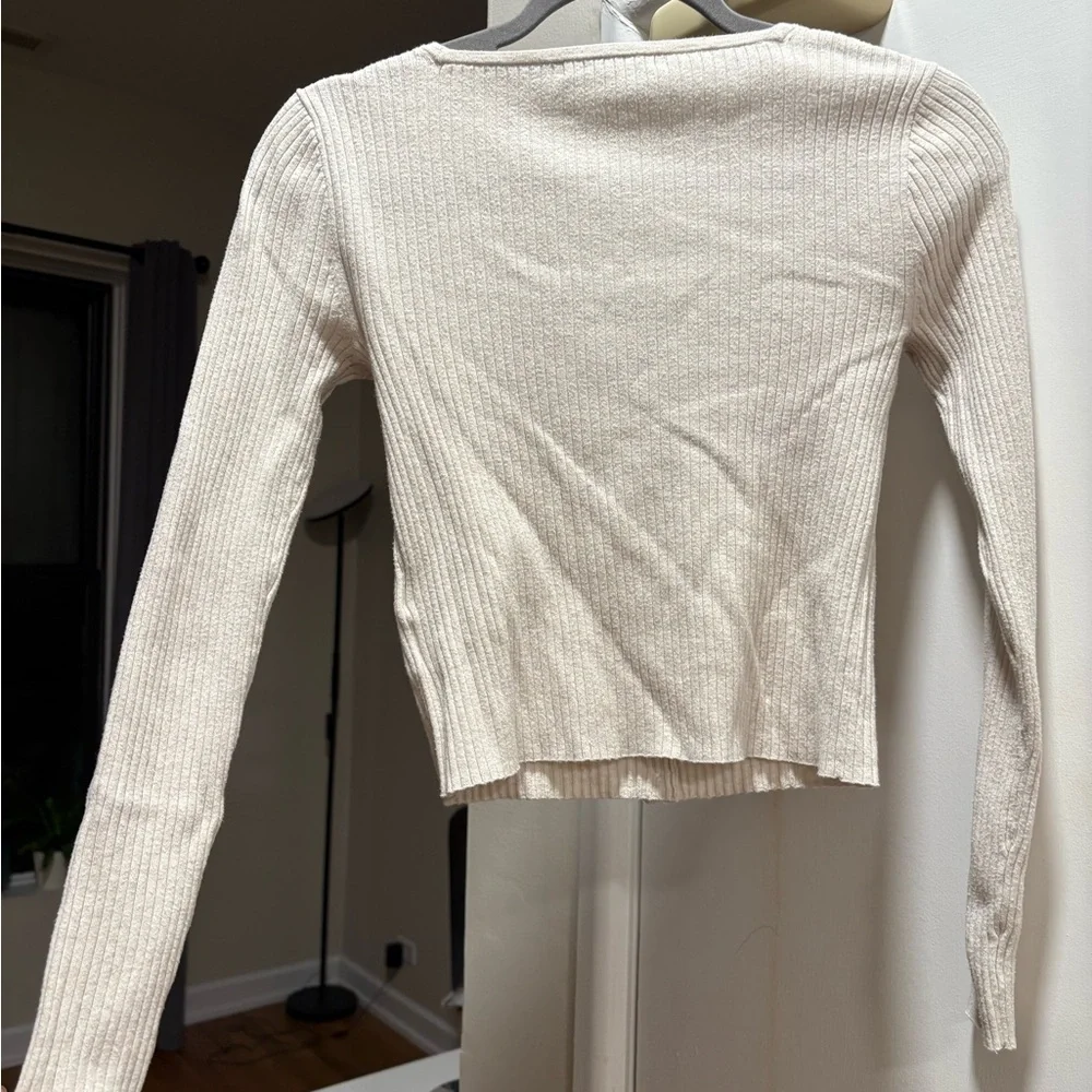 Cream Button-Up Ribbed Top - Picture 2 of 2